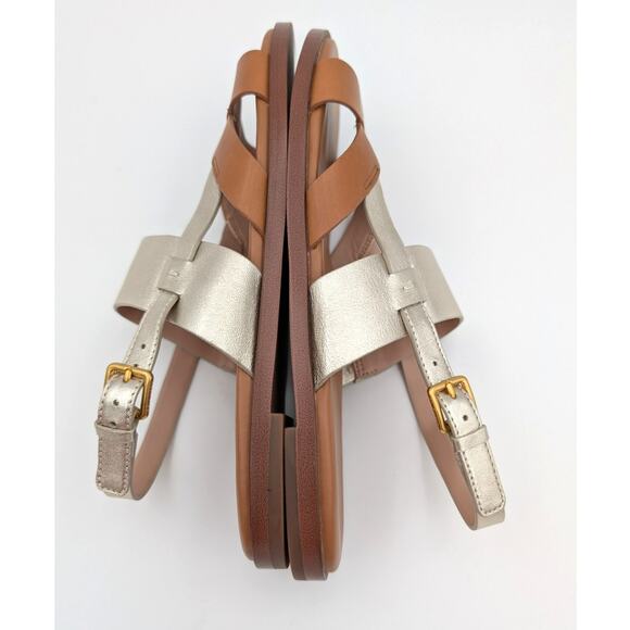 Cole Haan Fawn Women's Slingback Flat Sandal Strappy Tan/Gold Buckle Size 7.5B - Picture 9 of 11